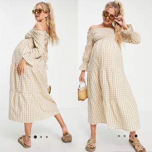 Violet Romance Maternity Off the Shoulder Gingham Dress - Worn 1x